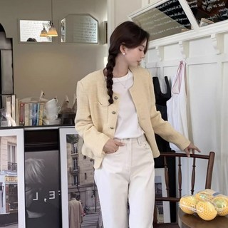 루스리더 여성 패션 라운드넥 루즈핏 트위드 자켓 V370