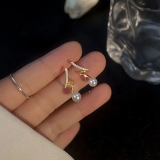 珍珠閃電鋯石耳環 優雅時尚風格 耳針耳釘垂墜夾式多款可選