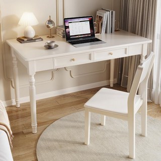 美式實木書桌 家用簡約現代辦公電腦桌 卧室學生學習寫字桌, 寶馬灰實木書桌 單桌,80x60x75cm