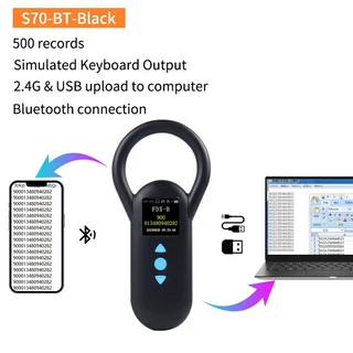 쿠쿠스토어 동물 RFID 리더기 134.2KHz B/블루투스 고양이 개 마이크로칩 스캐너 FDX-B 유리 칩 식별 태그, 01 Bluetooth-Black