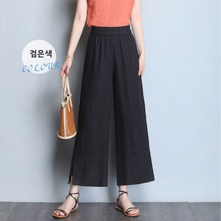 면화와 리넨 넓은 다리 바지 여성의 봄과 여름 얇은 플러스 사이즈 느슨한 엄마의 9 점 캐주얼 바지