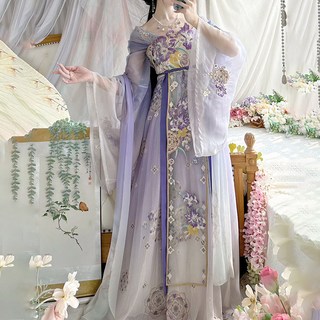 原創漢服女【一簾幽夢】唐製刺繡大袖衫齊胸襦裙日常款, 單件南北朝大袖,S