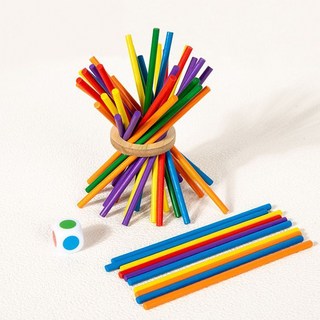 在園熱賣 兒童抽木棍 平衡遊戲 幼兒園雙人對戰桌遊 思維訓練 親子互動益智玩具, 1個, 桌面抽木棍40根棒+一個圈+骰子