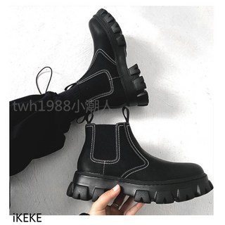 英倫風 黑色 切爾西靴 男鞋 潮男鞋 厚底鞋 復古 雨靴男 靴子男 男靴中幫 馬丁靴 靴子 工裝靴 短靴 防水鞋 雨鞋