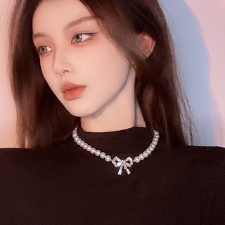 꽃무늬 리본 진주 목걸이 여자 경사스러운 작은 목걸이 정교한 쇄골 사슬 부드러운 바람 여름 기질 액세서리