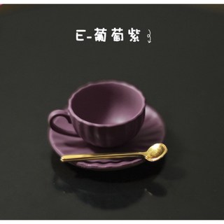 隨草憶境（6色奢華迷你合金組）迷你仿真咖啡杯碟勺 BJD袖珍食玩微縮微景觀模型, 1個, 小號3件套（葡萄紫）