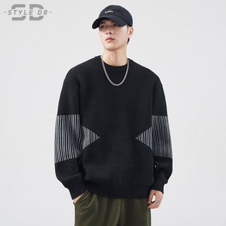 스타일닥터 남성 추동 빈티지 라운드 배색 니트 편안한 오버사이즈 스웨터