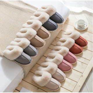經典款拼接麂皮絨毛室內拖鞋，冬季保暖舒適居家防滑毛絨拖鞋, 米白-現貨,38/39（適合23.5以下）