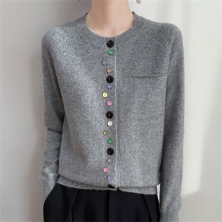TKX 가디건 여성용 버튼 디자인 니트 카디건 가을 겨울 간절기 라운드 부드러운 캐시미어 K37