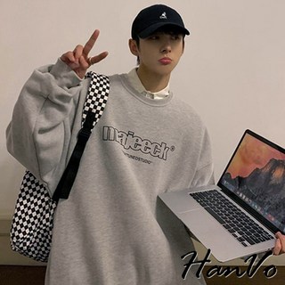 HanVo 男款 majeeck 字母長袖大學T 保暖加絨加厚 寬鬆百搭 冬季休閒潮流 男生衣著 B02-2040