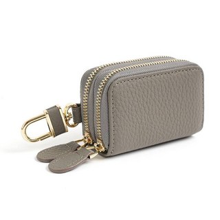 雙層真皮鑰匙包/零錢包 簡約設計 深灰/Dark Grey