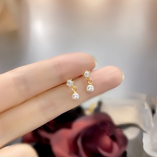 SUMMER S925純銀 迷你鑽墜珍珠耳環