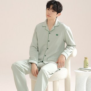 아주 편안한 부드러운 순면 남성 잠옷 세트 심플 디자인 파자마