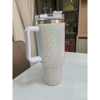40온스 다이아몬드 장식 차량용 스포츠 사무실 빨대컵 스테인리스 스틸 여행용 물병 (성인용), 03 white