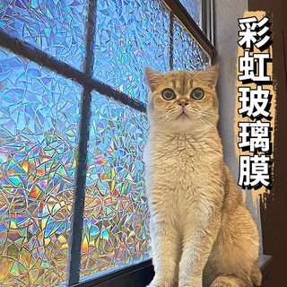 鐳射玻璃貼紙 靜電免膠玻璃貼 防窺窗戶貼 裝飾窗貼 玻璃貼紙 遮光貼 玻璃膜 藝術窗貼 隔熱貼 防窺膜, 1個, 炫彩小馬賽克（新手可貼）,30cm x 1.06米