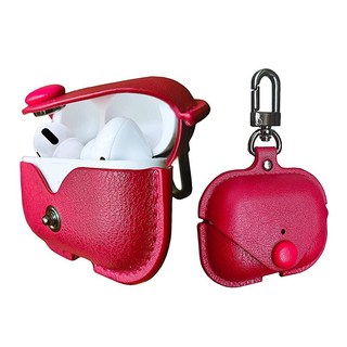 MODOS LOGICOS 애플 에어 포드 프로용 충전 케이스 커버 에어팟 프로 1st 2019 / 2세대 2022 케이스와 호환되는 안전한 스냅 잠금 장치가 있는 가죽 - 화, 레드