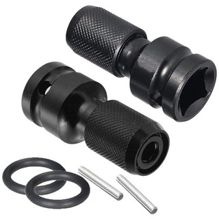 2 팩 1/2 스퀘어 드라이브 - 1/4 육각 섕크 소켓 어댑터 퀵 릴리스 척 컨버터 충격 래칫 렌치, 하나, 검정, 2개