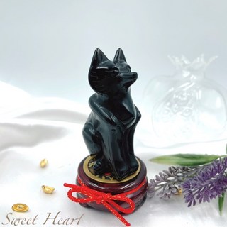 Sweet Heart 田芯開運嚴選 黑曜狐狸 狐仙 防小人 擋煞 避邪 斬爛桃花!!送裝飾項鍊, 1個, 單黑曜狐狸 一入,無開光