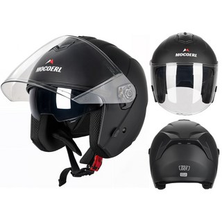 Mocoerl 오토바이 헬멧 썬바이저 내장 유럽ECE인증 KC인증 오픈페이스 초경량 바이크헬멧 3/4, 블랙