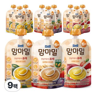 6개월 퓨레 3종 오트밀과사과프룬3+사과와고구마3+바나나단호박3 (총9팩), 9세트