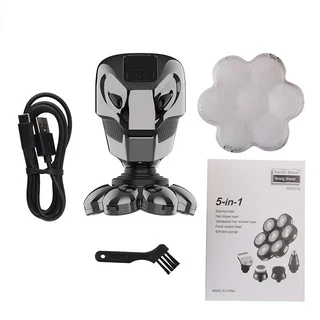 5IN 1 7D 남성용 충전식 대머리 전기 면도기 플로팅 커터 수염 코 귀 헤어 트리머 페이셜 클리닝 브러쉬, 02 standard configurati