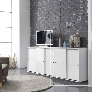신디 슬라이딩 도어 EO 3단 다용도 수납장 거실장 W 800 x H 800, 화이트