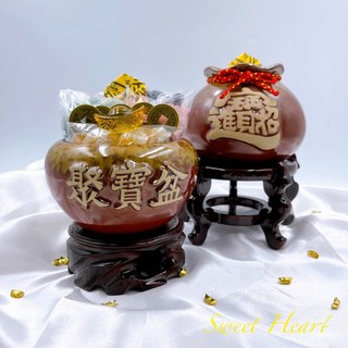 田芯開運精選 招財聚寶盆套組 鶯歌陶瓷 五色水晶 五帝錢 贈開運招財符, 款式三 搭大顆五色水晶圖示*配到滿*套組,無底座