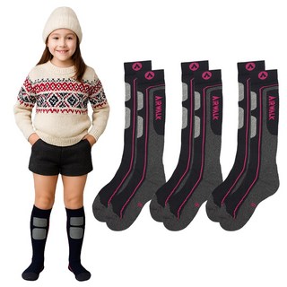 남자 여자 아동 겨울 긴 장목 따뜻한 눈썰매 캠핑 스노우보드 스키양말 3켤레, 핑크, 3개