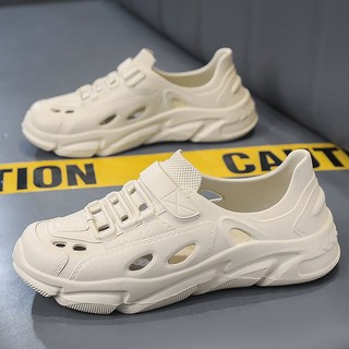 四季居家軟底防滑拖鞋 雲感彈力 親膚透氣 臥室客廳適用 包頭洞洞鞋男拖鞋, 42, 卡其