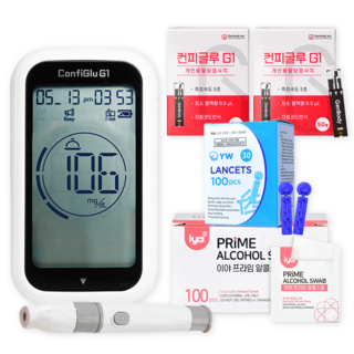 컨피글루 G1 혈당측정기계 + 시험지100매 + 침110개 + 솜 100매, 1세트, BGMGS001