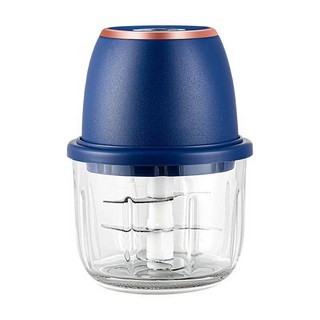 電動蒜泥機 料理機 小型絞肉機 食材攪拌機 多功能料理機 電動攪肉機搗蒜機 蒜蓉機 食物調理機攪碎機, 藍色pp塑料杯 四葉刀+300ML容量, 藍色pp塑料杯 四葉刀+300ML容量