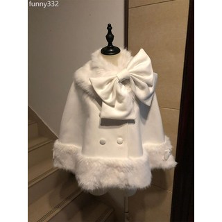 留洋白月光 秋冬新款韓劇財閥千金設計感蝴蝶結斗篷外套女，時尚優雅，修身顯瘦