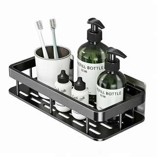 浴室轉角置物架 免釘瀝水收納架 牆角置物架，輕鬆安裝、節省空間、保持乾燥衛生, 四方【9個及以上請選宅配】, 黑色, 壁掛式, 1, 1個