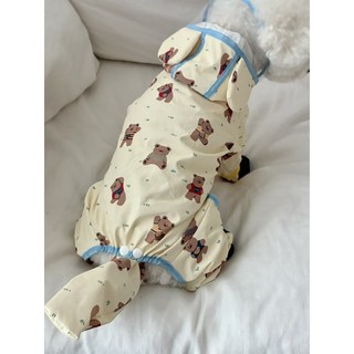 강아지 곰돌이 전신 올인원 우비 산책 장마 비옷, 옐로우, 1개