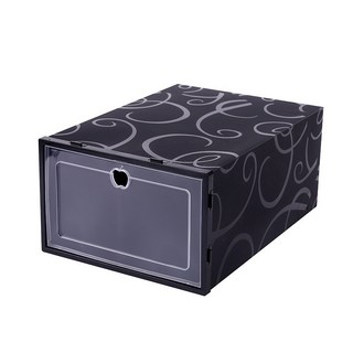 透明鞋盒 掀蓋式收納盒 球鞋防塵加厚收納箱 鞋類整理盒, 黑,中號:30.2*21*12.2公分, 1個