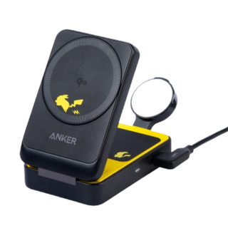 Anker 皮卡丘 3合1磁吸無線充電座，支援iPhone、Apple Watch、無線耳機同時充電，輕巧便攜, 黑色, 1個