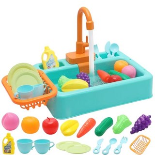兒童廚房玩具水槽組 角色扮演遊戲 模擬洗碗體驗 安全無毒材質 豐富配件, 綠色, 1個
