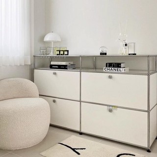 中古風金屬電視櫃網紅裝飾櫃子中古餐邊櫃置物架書櫃usm模塊櫃輕, 款式B-1：75*35*70（白色）,無門