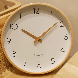 12인치 일본 스타일 모던 벽시계 무소음 쿼츠 무브먼트 천연 목재 마감 거실 홈 데코, 02=deepwoodwind_10inch, 01 Deep wood color