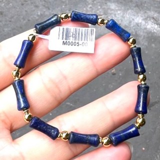 『亮晶晶』天然青金石 硃砂貔貅手鍊 竹節形 舒緩壓力*激發靈感*加強溝通表達能力 招財 避邪擋煞, 1個, 竹節形/女生手圍