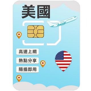 美國高速上網SIM卡，隨插即用，支援熱點分享，美國旅遊商務上網首選, 1個, 10天, 總量50GB