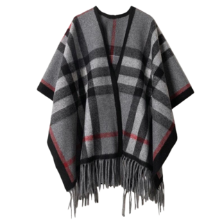 Makone 여성 가을 겨울 캐시미어라이크 아가일 숄 망토