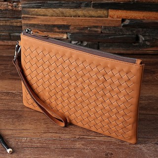 編織手拿包 真皮商務手腕包 大容量平板包 男士禮物, 棕色