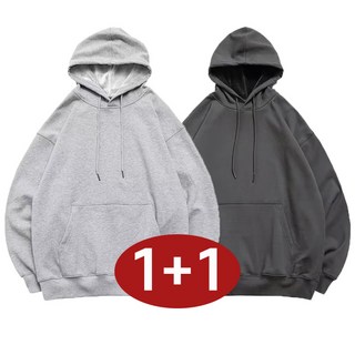 1+1 남성 트렌디 단색 후드티 긴팔 빅사이즈 소프트 데일리 가을 겨울 편한 간절기 트렌드 스판 티 심플 커플 루즈핏 데일리 덧대 맨투맨 상의 남녀공용
