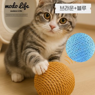 모도라이프 냥냥신남 프리미엄 사운드볼 장난감 고양이 이갈이 스크래처 스트레스 해소 캣토이 씹기 놀이 캣닢 1+1, 1세트, 브라운+블루