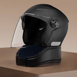 SULCATA 하프 헬멧 오픈페이스 오토바이 넥워머 탈부착가능한 목토시 남여공용 경량, 블랙