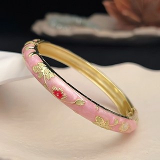 老北京景泰藍手鐲 故宮手鐲 琺琅彩碎花女鐲 小清新風格旅遊紀念品, 粉色小花手鐲