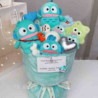 漢頓毛絨公仔小丑魚玩偶花束，卡通花造型，生日情人節七夕禮物，送女友閨蜜交換禮物, 1個, 豪華丑魚玩偶花束 禮袋賀卡燈串