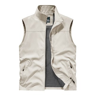 保羅工裝 夏季薄款釣魚背心 機能戰術多功能 戶外漁夫寬肩背心, 米白,M（建議體重50-60公斤）