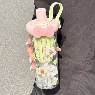 新款ins高顏值吸管水杯，TRITAN材質學生茶水分離大容量杯子, ritan母嬰級-粉色620ML/耐高溫,杯子+杯刷+吸管刷+蝴蝶結+KT貓貼, 1個